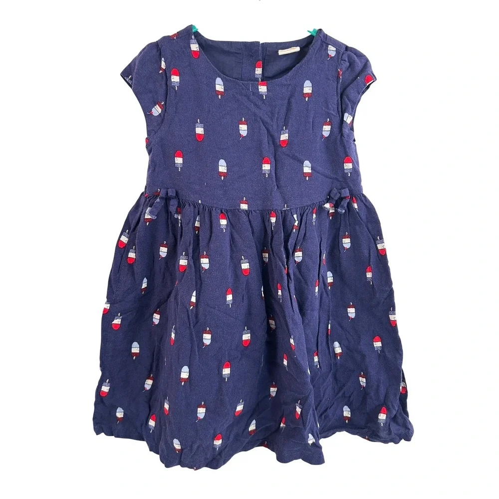 Gymboree Popsicle Print Dress 4T Navy Blue Patriotic Summer Toddler Girls